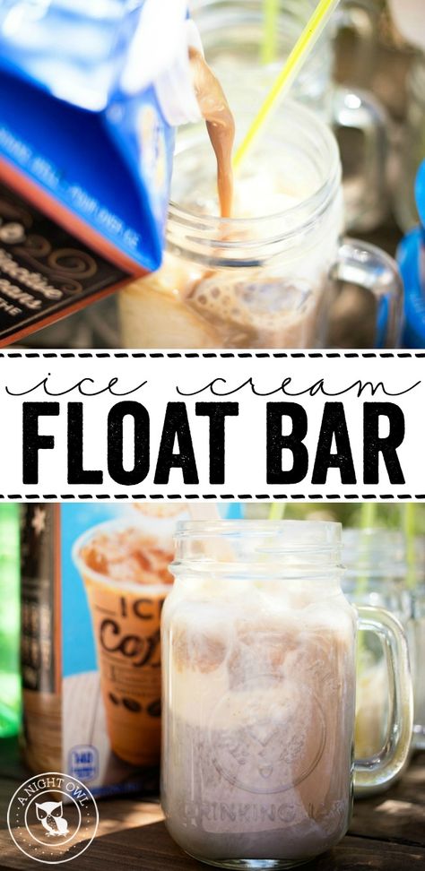 For a fun summer treat, put together this easy Ice Cream Float Bar! Soda Float Bar, Ice Cream Float Bar, Float Bar, Beverage Bars, Bar Printables, Ice Cream Float, Creepy Food, Soda Floats, Ice Cream Shake