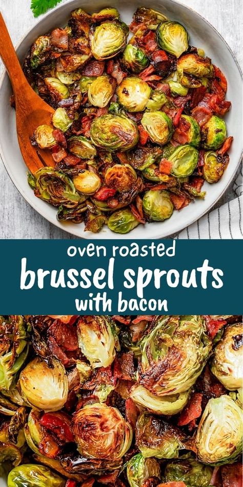 Roasted Brussels sprouts paired with crispy bacon make a classic side dish. These Brussels sprouts are caramelized to perfection and simply seasoned with salt and pepper. Oven Roasted Brussel Sprouts, Brussels Sprouts Recipe With Bacon, Oven Roasted Brussels Sprouts, Roasted Brussel Sprouts Oven, Roasted Brussels Sprouts With Bacon, Baked Brussel Sprouts, Brussel Sprouts With Bacon, Brussels Sprouts With Bacon, Brussel Sprout Recipes Roasted