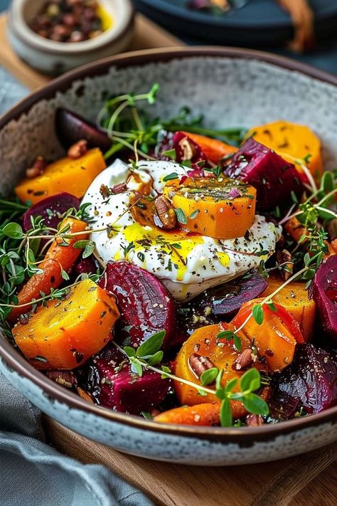 Roasted Carrots And Beets, Beetroot And Carrot Salad, Carrots Salad, Salad With Burrata, Beets And Carrots, Roasted Beets And Carrots, Beetroot Recipes, High Protein Meals, Thanksgiving Salad