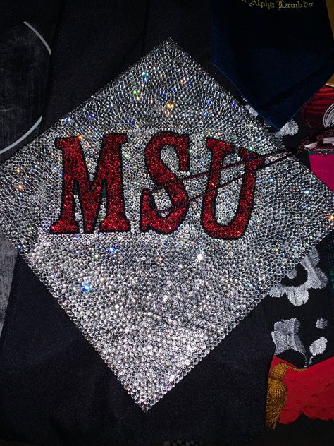 Diamond Cap Graduation, Diamond Graduation Cap, Mississippi State Cowbell, Rhinestone Graduation Cap, Grad Cap Designs, Mississippi State University, Grad Caps, Graduation Cap Designs, Cap Ideas