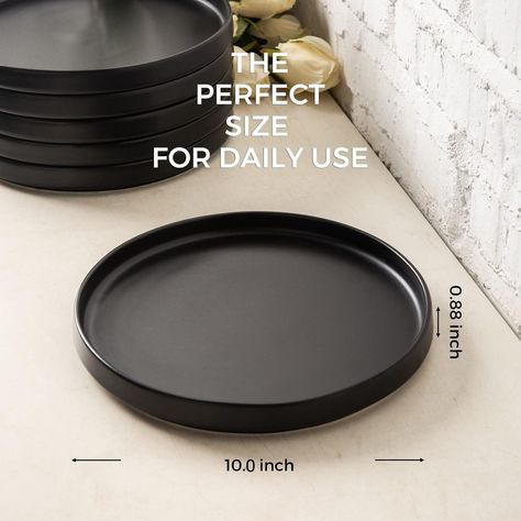 Amazon.com | AmorArc Ceramic Dinner Plates Set of 6, 10.0 Inch Matte Stoneware Plates for Kitchen,Modern Flat Dinnerware Dishes Set,Microwave& Dishwasher Safe, Scratch Resistant, Matte Black: Dinner Plates Black Dinner Plates, Plates For Kitchen, Ceramic Dinner Plates, Stoneware Plates, Black Dinner, Modern Flat, Dessert Dishes, Long Table, Brass Candle