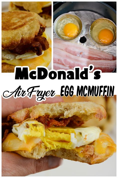 "Upgrade your breakfast game with these mouthwatering Air Fryer Egg McMuffins! Perfectly cooked eggs, crispy bacon, and melted cheese sandwiched between toasted English muffins – all made effortlessly in the air fryer. Quick, easy, and customizable to your taste, these homemade delights are a must-try for busy mornings or leisurely brunches. Get the recipe now and start your day right! #AirFryerRecipes #BreakfastIdeas #EggMcMuffins #EasyRecipes" Melted Cheese Sandwich, Breakfast Hacks, English Muffin Breakfast, Bacon Muffins, Egg Mcmuffin, Breakfast Sausage Recipes, Breakfast Sandwich Recipes, Breakfast Sausage, Best Instant Pot Recipe