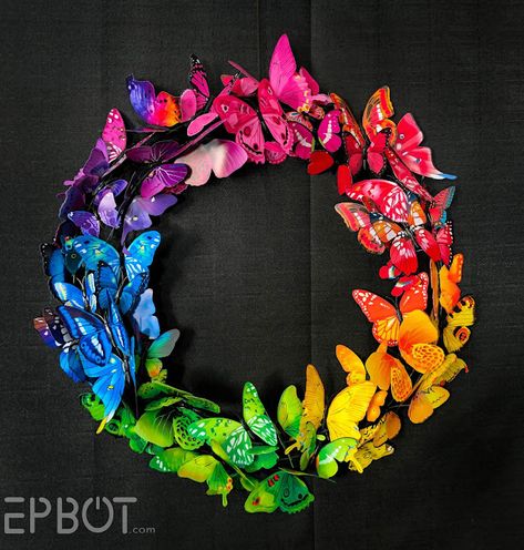 EPBOT: Quick Craft: Make This Jaw-Dropping Rainbow Butterfly Wreath For Less Than $15! Butterfly Wreath Diy, Butterfly Wreath, Rainbow Wreath, Cake Wrecks, Butterflies Wreath, Diy Butterfly, Alice In Wonderland Tea Party, Quick Crafts, Paper Butterflies