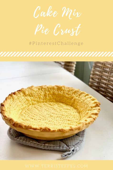 A cookie-like pie crust made from a cake mix! Easy, delicious and a perfect crust for non-baked fillings. #piecrust #cakemix #cookiecrust #cakemixpiecrust Cake Mix Crust Recipe, Cake Mix Pie Crust, Cake Mix Crust, Christmas Pies, Competition Gifts, Yummy Pie, Duncan Hines Cake, Dessert Pie Recipes, Cheer Competition