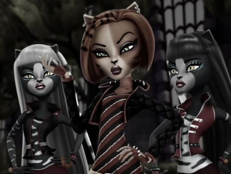 Black Trio Pfp, Monster High Matching Pfp Trio, Monster High Trio Pfp, Monster High Trio, Toralei Monster High, Meowlody And Purrsephone, Trio Characters, Iconic Trios Female, Skelita Calaveras