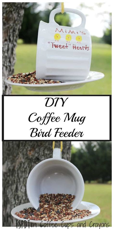 DIY Coffee Mug Bird Feeder Diy Coffee Mug, Coffee Cup Crafts, Snail Craft, Fingerprint Crafts, Diy Crayons, Raspberry Leaf Tea, Tea Cup Bird Feeder, Homemade Bird Feeders, Fun Mug