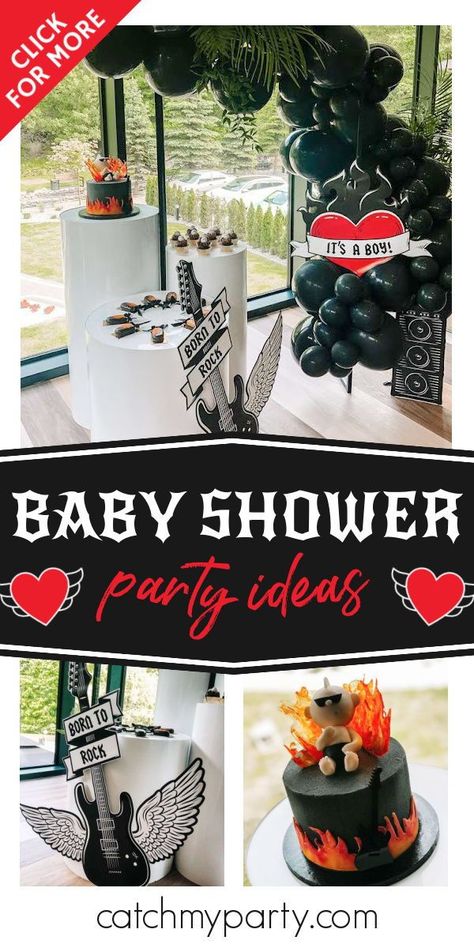 Grunge Baby Shower Ideas, Music Themed Gender Reveal, Tattoo Baby Shower Theme, Rock Baby Shower Ideas, Rockstar Baby Shower Ideas, Punk Rock Baby Shower Ideas, Rock A Bye Baby Shower Theme, Music Themed Baby Shower Ideas, Punk Baby Shower Ideas