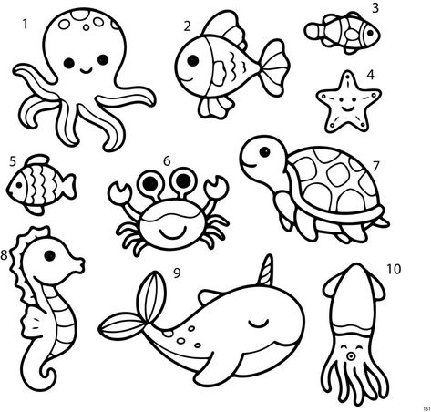 Sea Animals Tattoo, Sea Animal Coloring Pages, Sea Animals Coloring Pages, Envelope Stencil, Cute Sea Animals, Animals Tattoo, Cartoon Drawings Of Animals, Farm Animal Coloring Pages, Kids Animals