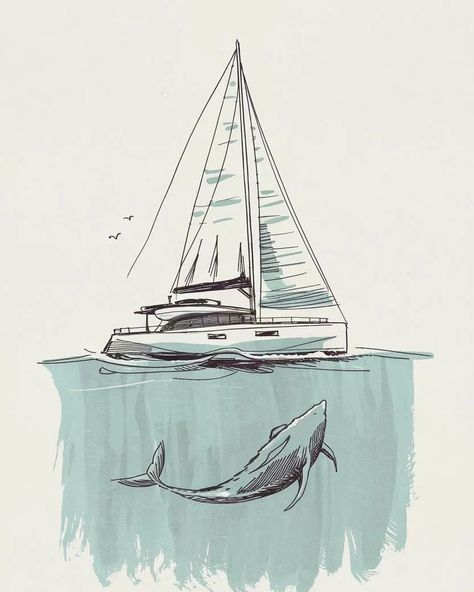 Yacht in ocean #sailingart #sailorlife #sailboats #saillife #illustrationoftheday Simple Sailboat Drawing, Sail Boat Drawing, Sailing Drawing, Yacht Drawing, Sailboat Sketch, Sailboat Illustration, Sailboat Drawing, Sail Life, Boat Drawing