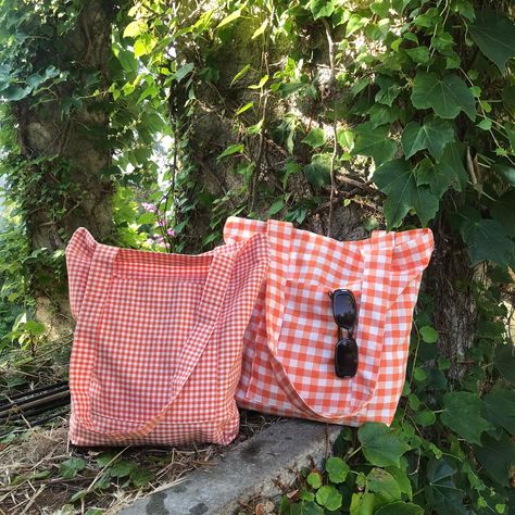 Gingham Tote Bag, Tote Bags Sewing, Red Tote, Handmade Tote, Fabric Tote, Tote Bags Handmade, Eco Bag, Jute Bags, Purple Bags