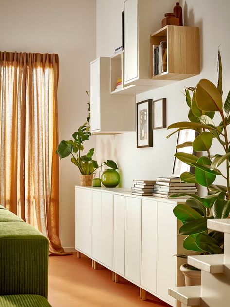 Eket Cabinet, Ikea Eket, Movable Shelf, Flexible Furniture, Bachelorette Pad, Ficus Elastica, Open Cabinets, Mode Design, Apartment Inspiration