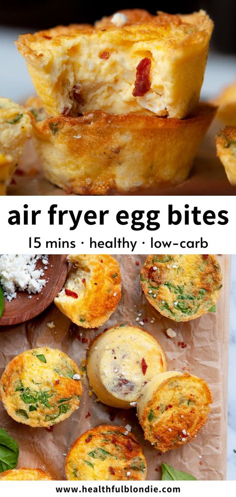 These easy Starbucks copycat air fryer egg bites are super flavorful, healthy, and perfect for meal prep! Easily customize them for a protein-packed breakfast or snack. Easy Meals To Make In Air Fryer, Easy Healthy Meal Prep Air Fryer, Airfryer Healthy Breakfast, Air Fryer Only Meals, Copycat Starbucks Egg Bites Air Fryer, Starbucks Egg Bites Recipe Healthy, Keto Air Fryer Meals For One, Protein Snacks Air Fryer, Air Fryer Egg Bites Starbucks