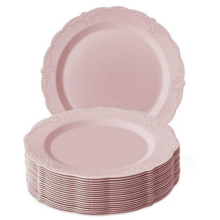 Change the look of your table and awe your guests with these Vintage Collection Blush Salad Dinnerware Plates. Transform your event into a magnificent and memorable experience using our Vintage dinnerware set. What's in the Box: 20 x Blush Salad Plates Product Features: 9'' salad plates 100% eco-friendly and non-toxic. Made from high-grade heavyweight plastic material. Sturdy plates won't easily snap, sag, or break Designed with wide rims to avoid spills. Durable to use and handle. Leak free, soak-proof, cut resistant and unbreakable. Resists any sharp object. Crafted to carry heavy food items and to handle hot and cold dishes. High-end look at an affordable price Benefits: Made from the finest plastic on the market. All our products undergo strict quality control to meet the high standard Talitha Koum, Plastic Dishes, Vintage Dinnerware Set, Upscale Wedding, Pink Party Supplies, Disposable Plastic Plates, Plates Vintage, Food Displays, Disposable Plates