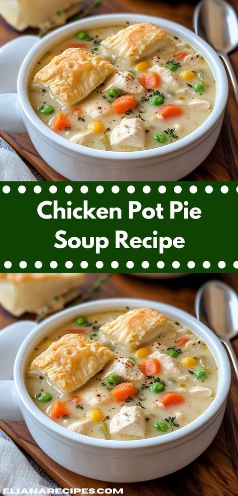 Need new chicken recipes? This Chicken Pot Pie Soup Recipe is a delicious take on chicken breast recipes. It’s one of those soup dinner recipes that’s both healthy and easy to prepare. Creamy Chicken Pot Pie Soup, Soup Meals, Chicken Pot Pie Soup Recipe, Pot Pie Soup Recipe, Slow Cooker Chicken Pot Pie, Meals Crockpot, Creamy Chicken Pot Pie, Chicken Pot Pie Soup, Pot Pie Soup