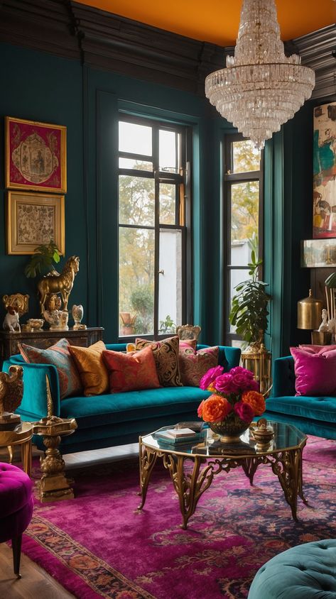 How to do Maximalism Maximalist Pink Living Room, Room Design Maximalist, Living Room Maximalist, Maximalist Decor Small Spaces, Maximalism Living Room, Jewel Tone Living Room, Shark Printables, Colorful Maximalist Decor, Maximalism Interior