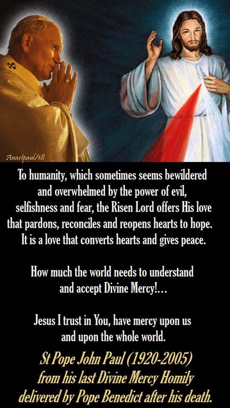 Divine Mercy Sunday, Divine Mercy Chaplet, St John Paul Ii, Saint Quotes Catholic, Thought For The Day, Pope John Paul Ii, Saint Quotes, John Paul Ii, Divine Mercy