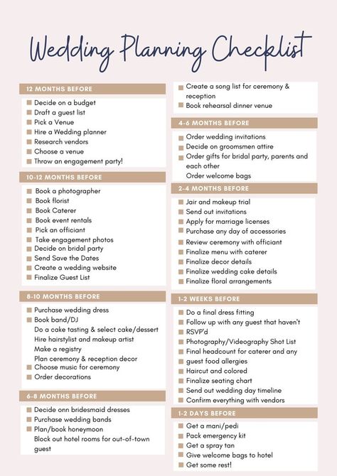 Basic Wedding Planning Checklist, Wedding Deadline Checklist, Wedding Planning Vendor Checklist, Wedding Board Planner, Pre Wedding To Do List, Marriage Planning Checklist, Wedding When To Do What, Wedding Reception Checklist Printable, Wedding Diy Checklist