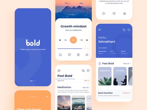 Bold - Mobile app by Arounda on Dribbble Music App Design, Calm App, Web Design Ux Ui, Meditation Apps, App Design Inspiration, App Interface, Mobile App Ui, Music App, Ui Design Inspiration