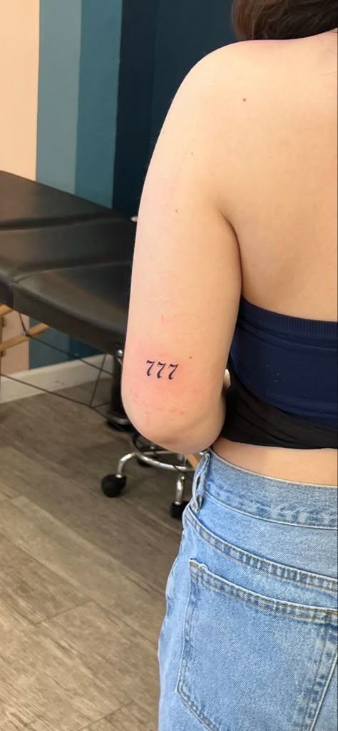 777 Rib Tattoo, Number Ten Tattoo, Red 777 Tattoo, 777 Tattoo Red, 777 Tattoo Lucky, 2001 Tattoo Ideas, 777 Tattoo Design, 777 Angel Number Tattoo, 777 Tattoo Ideas