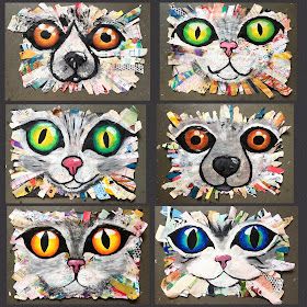 Art Room Britt: Oversized Cat and Dog Mixed-Media Collages Classe D'art, Middle School Art Projects, Paper Art Projects, 6th Grade Art, 4th Grade Art, 5th Grade Art, 3rd Grade Art, Elementary Art Projects, Homeschool Art