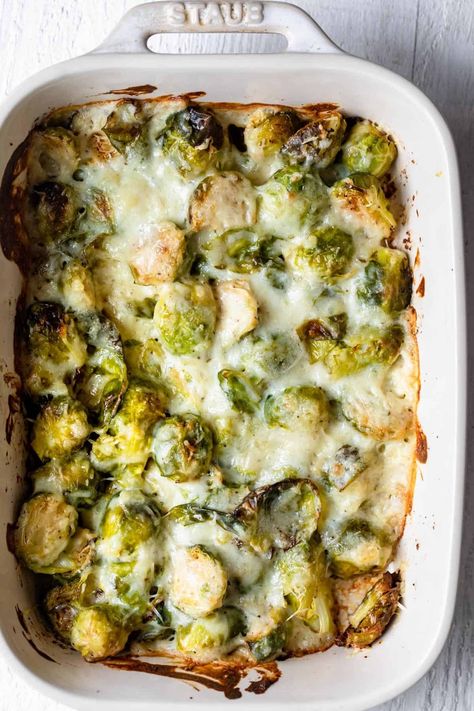 Brussel Sprout Casserole {Easy Side Dish!} - FeelGoodFoodie Brussel Sprouts Au Gratin, Brussel Sprout Casserole, Baked Brussel Sprouts, Casserole Easy, Sprout Recipes, Brussels Sprouts Recipe, Veggie Side Dishes, Roasted Brussel Sprouts, Easy Casserole