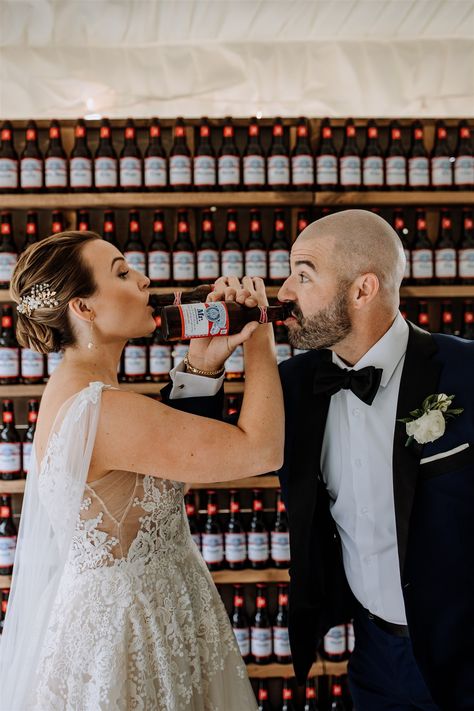 Budweiser Wedding Ideas | Unique Weddings | With their love for each other at the forefront of the day, this Crossed Keys Estate couple really put their personal touch into the details of this super fun late-summer wedding celebration, like this Budweiser beer seating wall! See more on the blog: crossedkeys.com/blog | Photo: Hand + Arrow Photo Funny Wedding Pictures, Late Summer Wedding, Beer Wedding, Late Summer Weddings, Wedding Ideas Unique, Brewery Wedding, Beer Girl, Budweiser Beer, Summer Wedding Inspiration