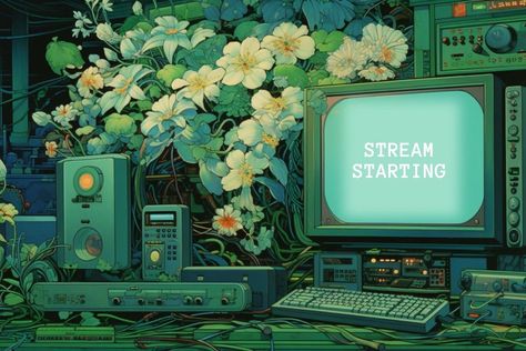 Green Twitch Overlay, Cute Twitch Banner, Twitch Banner Aesthetic, Stream Overlay Design, Vtuber Aesthetic, Twitch Layout, Twitch Streaming Setup, Desktop Themes, Page Layout Design