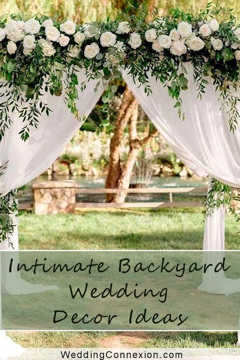 Backyard Wedding Fence Decor, Backyard Wedding Tree Decor, Backyard Wedding Reception Photo Backdrop, Transform Backyard For Wedding, Wedding Gazebo Ideas, Small Intimate Wedding Ceremony Outdoors, Wedding Decoration Lights, Small Backyard Wedding Ceremony, Backyard Wedding Ceremony Ideas