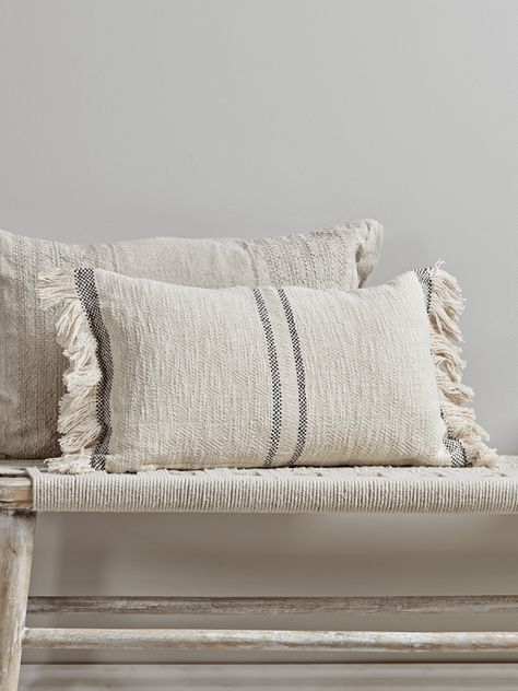 Living Room Decor Neutral, Neutral Cushions, Grey Linen Bedding, Bed Linen Design, Boho Cushions, Neutral Interiors, Luxury Cushions, Wool Cushion, Striped Cushions