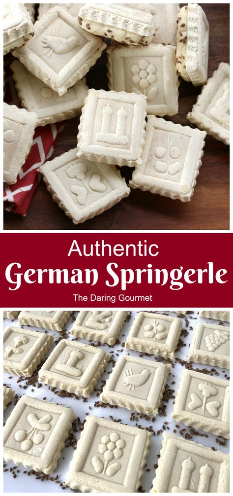 These famous German anise-flavored cookies go back at least 700 years in their rich tradition as special gifts during the holidays and other celebrations! Austrian Christmas, Stamped Cookies, Daring Gourmet, Business Bakery, Limoncello Cake, Flavored Cookies, German Christmas Cookies, German Cookies, Springerle Molds