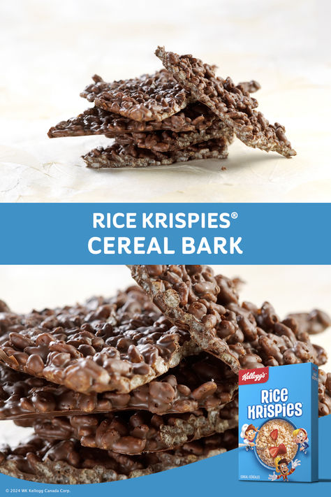 3 Ingredients. Tasty, crunchy, cereal bark. Get this recipe and more at www.ricekrispies.ca Rice Krispie Recipes, Homemade Rice Krispies, Rice Krispies Recipe, Homemade Rice Krispies Treats, Chocolate Cereal, Candy Recipes Homemade, Bark Recipe, Bake Cookies, Rice Krispie Treats