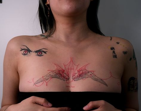 Devil wings to center out existing angel wings ❤️❤️ swipe to see original tattoo by me and red string by @jumo.txttxx Thank you @wonhwa.pokes @wonhwa.txttxx Took about 1 hour 15 mins @inkpress.studio #devilwings#angelwings#bayareatattooartist Devil Wings Tattoo, Wings Back Tattoo, Devil Wings, Red Tattoo, Angel Wings Tattoo, Original Tattoos, Red Tattoos, Wings Tattoo, Red String