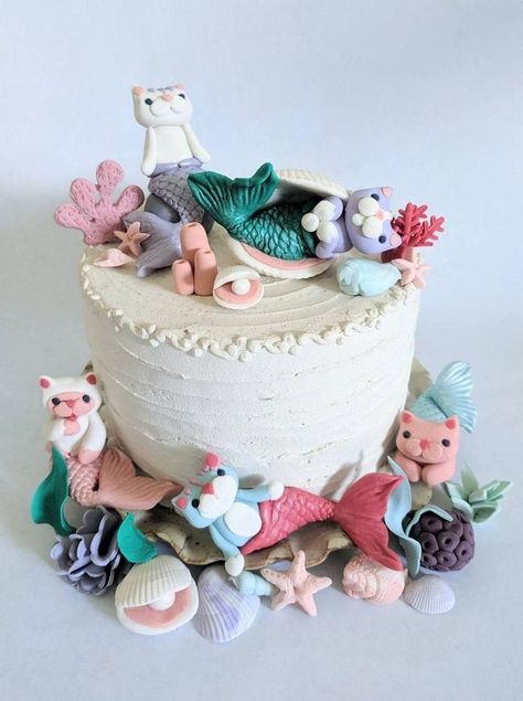 Purrmaid Cake, Mermaid Cat Cake, Purrmaid Party, Arctic Cake, Fun Party Crafts, Woodland Cake Topper, Cat Mermaid, Satin Ice Fondant, Mermaid Cupcakes