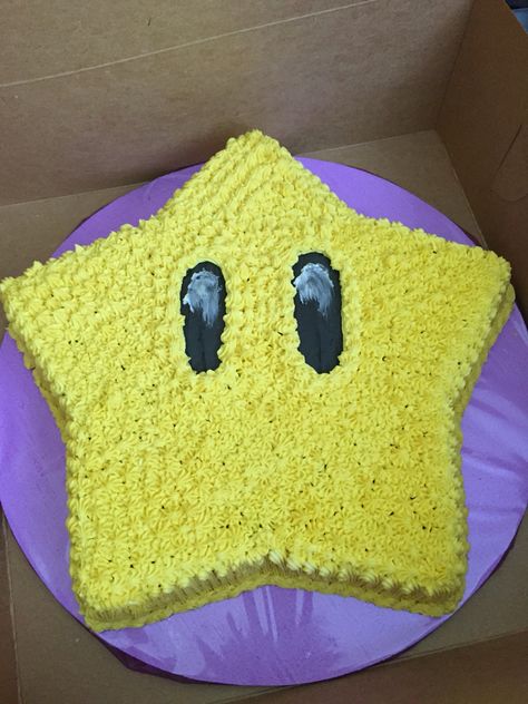 Mario Star Cake, Mario Diy Cake, Mario Cake Ideas Easy, Super Mario Cake Diy, Mario Cookie Cake, Diy Mario Cake, Mario Cupcake Cake, Mario Cake Ideas, Number 4 Cake