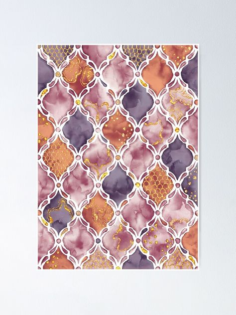 "Watercolor Moroccan Tiles Painting, Moroccan Mosaic, Moroccan Ceramic, Moroccan Pattern, Oriental Pattern, Geometric Pattern, Arabic Architecture" Poster by anais-design | Redbubble Morocco Art Moroccan Design, Marocco Pattern, Moroccan Art Painting, Tiles Painting, Spanish Apartment, Arabic Architecture, Morocco Art, Moroccan Art, Arabic Pattern