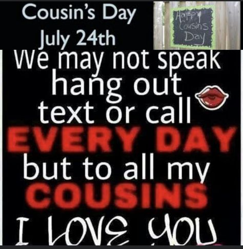 Happy National Cousins Day #NationalCousinsDay is celebrated each year on July 24. This is the perfect day to let all of your Cousins how much you truly appreciate them. Cousins are the first friends we have as children. #cousinsday #cousins #wcw #WCWednesday #cousin #whatsupcuz Happy National Cousins Day, Cousin Squad Quotes, Cousin Quotes Cousins Quotes Funny Crazy, Cousin Quotes Close, Cousin Love Quotes, National Cousins Day, Cousins Funny, Best Farewell Quotes, Cousins Day