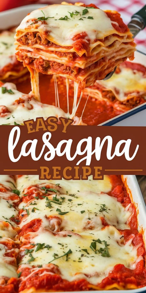 Quick and Easy Lasagna – Layered with rich marinara sauce, creamy ricotta, and gooey mozzarella, this Easy Lasagna comes together in no time! Perfect for a comforting family dinner that everyone will love. Lasagna Recipe With Marinara Sauce, Lazanya Recipes Lasagne, Lazana Recipes Lasagna, Recipes With Marinara Sauce, Lazana Recipes, Dinner Recipes Lasagna, Easy Lasagna Recipe Without Ricotta, Lasange Recipe, Simply Lasagna