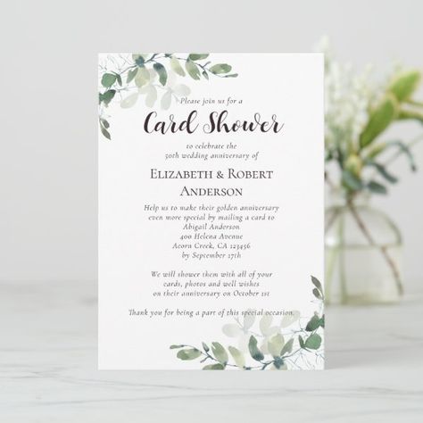 50th Wedding Anniversary Card Shower Invitation 50th Golden Anniversary, Eucalyptus Design, 50th Anniversary Cards, Wedding Anniversary Card, Golden Wedding Anniversary, Golden Anniversary, Anniversary Invitations, Golden Wedding, 50th Wedding Anniversary