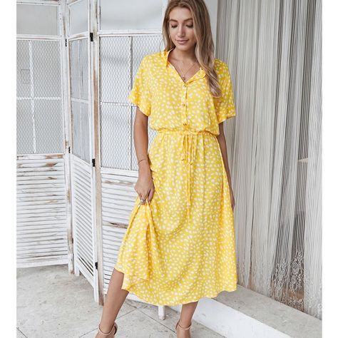 cd0dce8fca267bf1fb86cf43e18d5598desc52818204ri Defined Waist, Dot Print Dress, Elegant Midi Dresses, Leopard Print Shirt, Short Sleeve Dress Shirt, Neue Outfits, Polka Dot Shorts, Styl Boho, Printed Shirt Dress