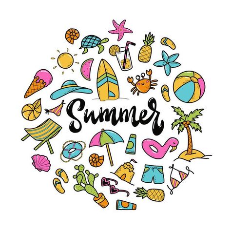 Summer Cartoon Aesthetic, Happy Summer Holidays, Line Cartoon, Summer Profile, Summer Elements, Kindergarten Projects, Summer Planner, Holiday Cartoon, Summer Cartoon