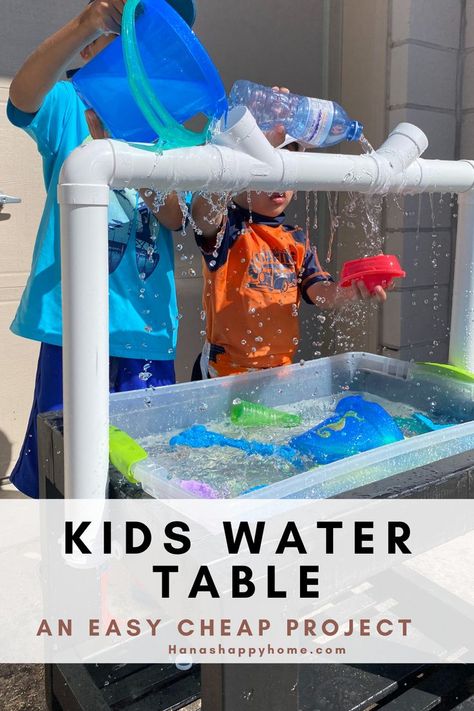 Kids Water table with pipes Diy Water Toys, Water Table For Kids, Water Table Diy, Ikea Kids Table, Wood Growth Chart, Toddler Water Table, Ikea Bunk Bed, Kids Water Table, Water Play For Kids