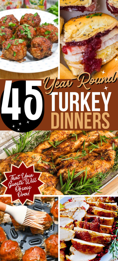 Discover 45 turkey dinner recipes, from juicy roasts to savory leftovers. Perfect for Thanksgiving, weeknights, or special occasions! 🥧✨ #TurkeyDinner #EasyRecipes #HolidayCooking Roasted Turkey Leftover Recipes, Turkey Meals Ideas Dinners, Low Carb Turkey Recipes, Turkey Healthy Recipes, Turkey Dinner Ideas, Turkey Dinner Recipes, Holiday Turkey Recipes, Meals Everyone Will Love, Christmas Turkey Dinner