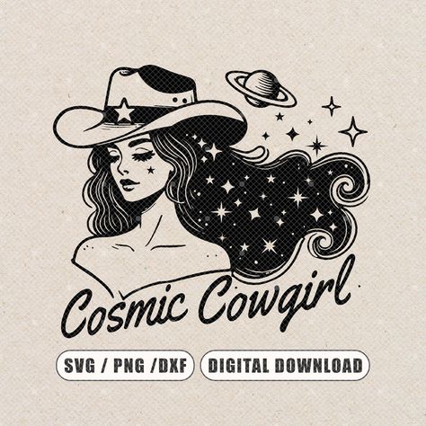 Cowgirl Branding, Svg Shirt Ideas, Starry Night Moon, Cosmic Cowboy, Boy Western, Cosmic Cowgirl, Western Logo, Cowgirl Svg, Western Svg