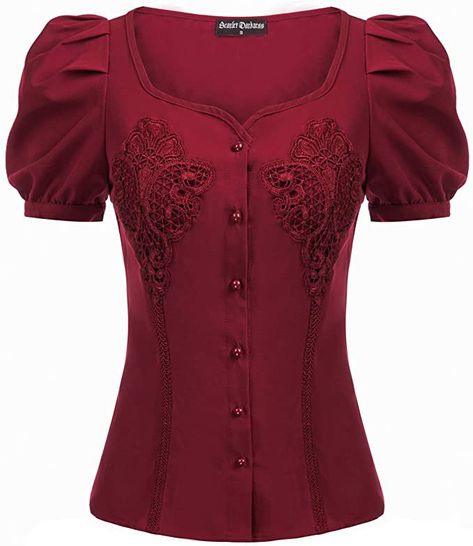 Now $60. Shop and get ideas of how to wear null Womens Retro Embroidered Blouse Vintage Casual Victorian Shirt Wine XL at Amazon Women’s Clothing store or find similar products for less. Red Lace Shirt, Victorian Shirt, Long Sleeve Evening Gowns, Puff Sleeve Blouse, Vintage Casual, Fantasy Fashion, Lace Shirt, Short Sleeve Button Up, Blouse Vintage