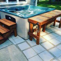 Picture of The Finished Product Hot Tub Side Table, Tub Side Table, Hot Tub Bar, Jacuzzi Pool, Hot Tub Privacy, Hot Tub Steps, Hot Tub Landscaping, Hot Tub Time Machine, Pool Indoor