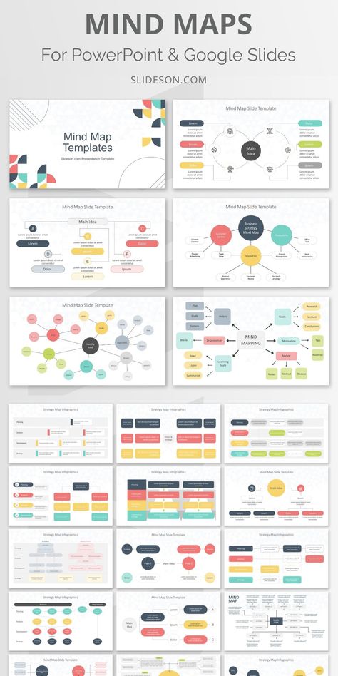 20 different mind map templates to organize ideas, brainstorm, and plan projects.   #MindMaps #MindMap #Brainstorm #PowerPoint #PPT #GoogleSlides Concept Map Template, Graphic Design Inspiration Typography, Sustainability Report, Mind Map Template, Organize Ideas, Map Template, Design Inspiration Graphic, Concept Map, Inspiration Logo Design