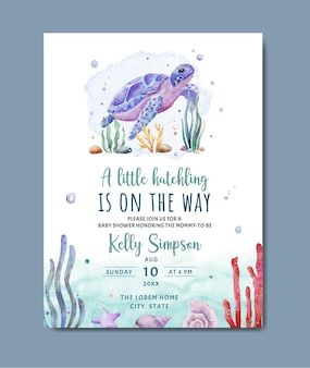 Turtle Baby Shower, Ocean Baby Showers, Turtle Baby, Sea Baby Shower, Sea Birthday Party, Baby Shower Invitaciones, Sea Birthday, Baby Turtles, Invitation Baby Shower