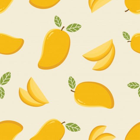 Seamless pattern with cartoon mango | Premium Vector #Freepik #vector #background #pattern #food #floral Mango Pattern Design, Mango Foods, Mango Logo Design, Mango Illustrations, Mango Background, Mango Cartoon, Mango Wallpaper, Mango Pattern, Fruit Drawings