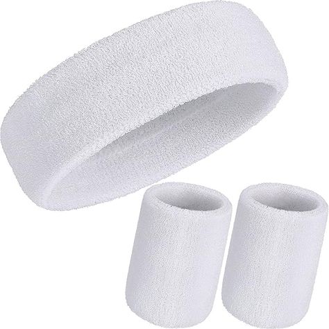 Amazon.com: WILLBOND 3 Pieces Sweatbands Set, Includes Sports Headband and Wrist Sweatbands Striped Sweat Band for Athletic Men and Women (White) : Sports & Outdoors Barbie And Ken Costume, Neon Sports, Face Sweating, Halloween Duos, Sweat Headbands, Games For Men, Duo Costumes, 80s Neon, Sports Headband