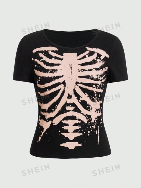 ROMWE Grunge Punk Skeleton Print Tee | SHEIN USA Shein Stuff, Punk Skeleton, Printed Tee Women, Skeleton Print, Skeleton Shirt, Grunge Punk, Shirt Png, Women T Shirts, Print Tee